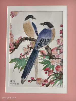 鳥語花香-12-x-16-鋼筆淡彩