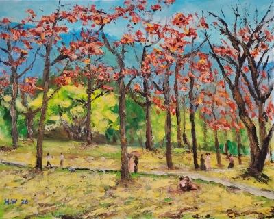 石崗紅棉艳放-2026-40x50cm-布本塑膠彩